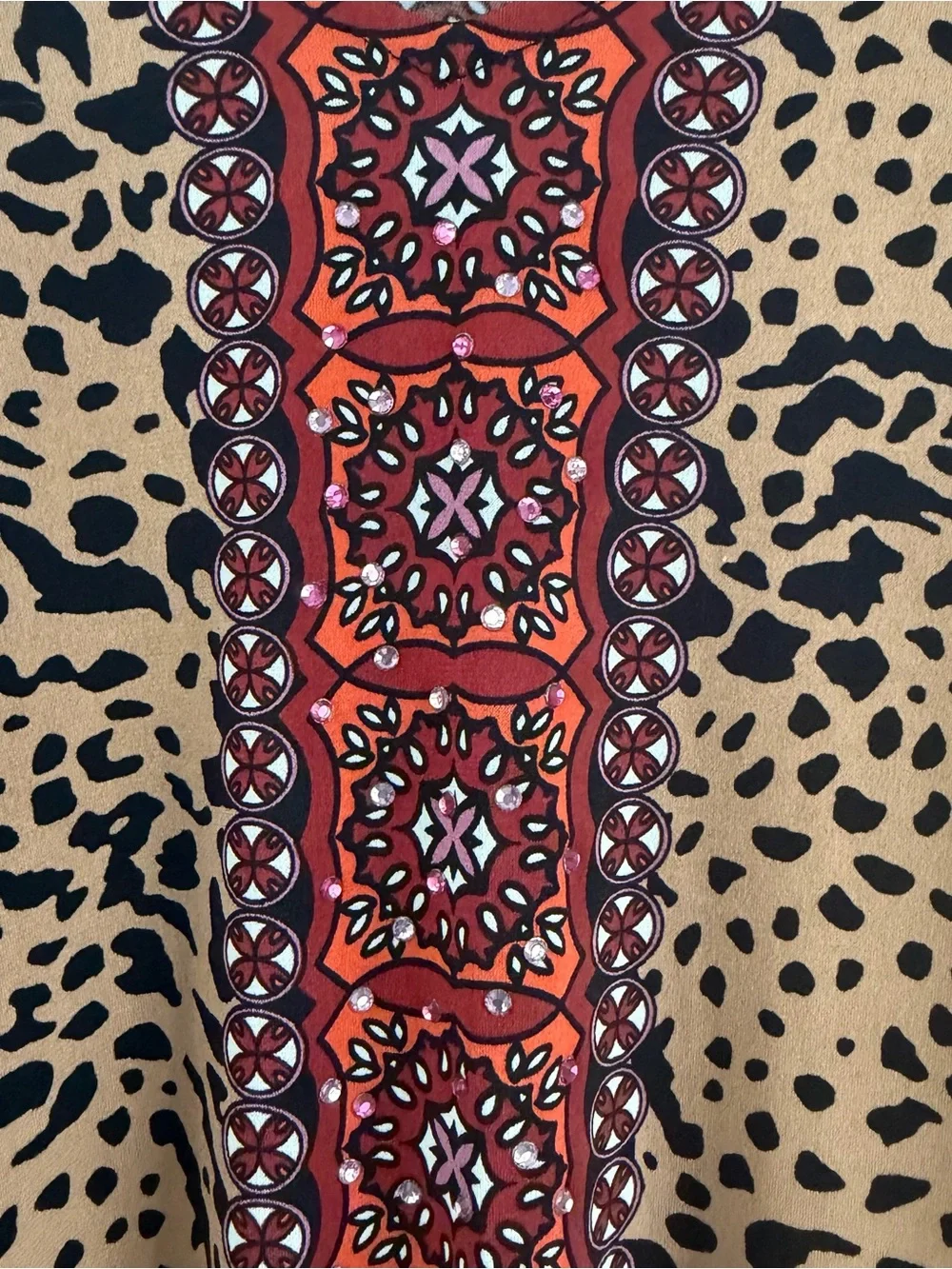 Susan Graver Womens 3X Petite Tunic Top Mixed Media Animal Print Artsy Stretch
